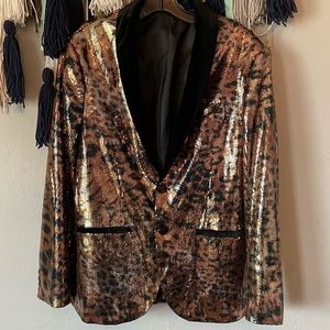 Zara - Sequined animal print blazer velvet collar
